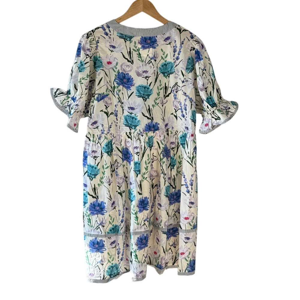 Umgee NWT Blue Floral Babydoll Mini Dress Tiered Cotton Size L - Picture 3 of 5
